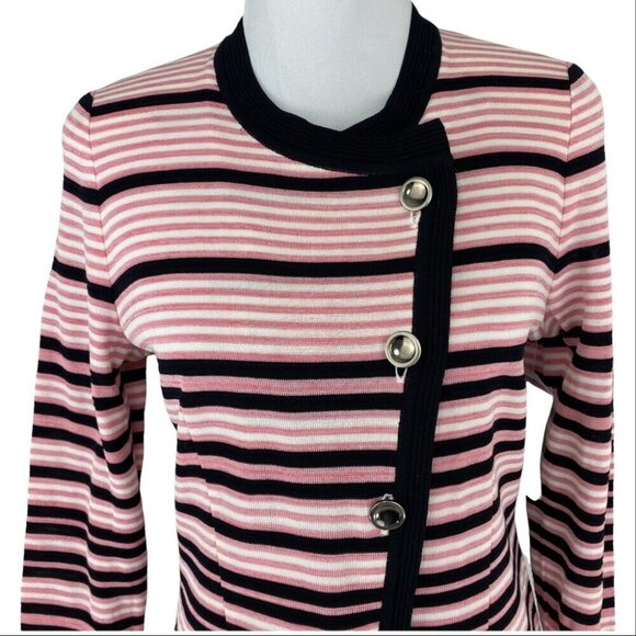 Misook Women's NWT Pink Striped Button Down‎ Long Sleeve Cardigan Sweater XS/C36 - Picture 4 of 10